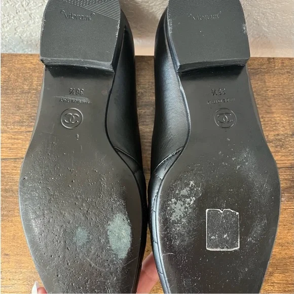 Authentic Chanel Black Quilted Loafers with Silver Logo 36.5 - Picture 11 of 16